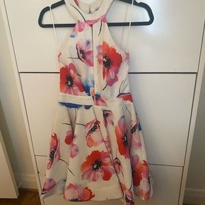 Floral High neck open back swing dress